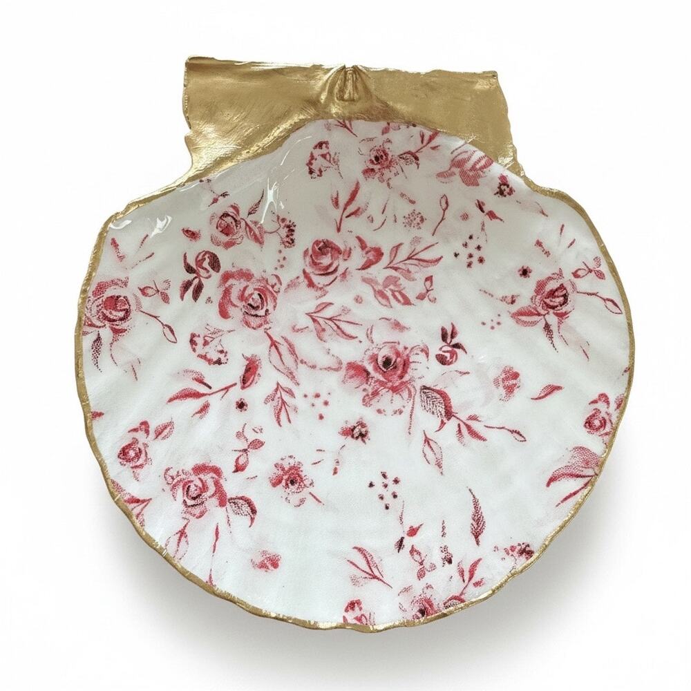 Red Floral Trinket Dish | Cottagecore Jewelry Ring Holder & Vintage gift - Picture 3 of 6